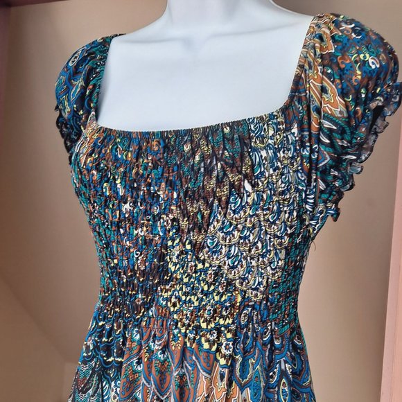 HYPNOTIC Boob Tube Dress Elasticated Maxi Dress Peacock Pattern - Picture 4 of 11